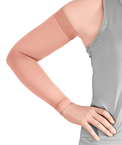 Truform Lymphedema Compression Arm Sleeve, 20-30 mmHg Post Mastectomy  Support, Dot Top Grip Band, Beige, Small